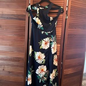 Navy floral halter tie back maxi dress